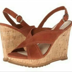 Diane Von‎ Furstenberg Sylvia Suede Wedge Sandals in Brown Size 8.5